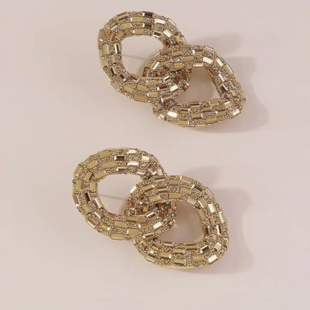Rhinestone Double Chain Earrings
